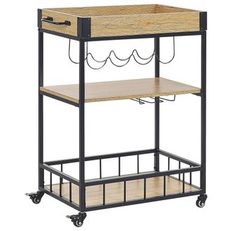 Beliani Beliani - Carrito De Cocina Madera Clara Negro Mdf Botellero Ruedas Moderno Comedor Hullet
