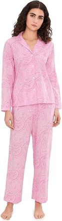 Lauren Ralph Lauren Woven Long Sleeve Notch Collar Ankle Pants Pajama Set Womens Pajama Sets Pink Paisley : XL (US 16-18), Cotton/Viscose
