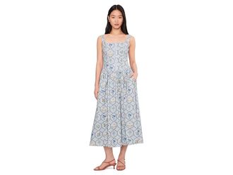 Avec Les Filles Corset Top Midi Dress Womens Dress Periwinkle Felicity : 14, Linen/Rayon