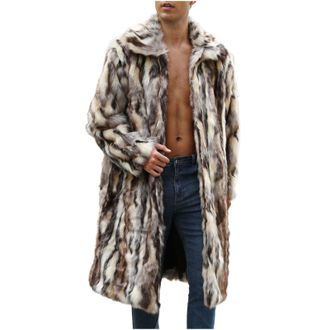 Generic Mens Faux Fur Coat Thicken Multicolor Long Trench Coat Luxury Long Sleeve Fur Lapel Collar Winter Jackets Warm Soft Open Front Cardigan Outerwear Loos