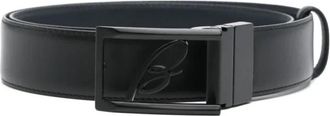 Brioni Zwarte Logo Gesp Effen Riem - Heren - Riemen - Zwart - 95 CM - Accessoires
