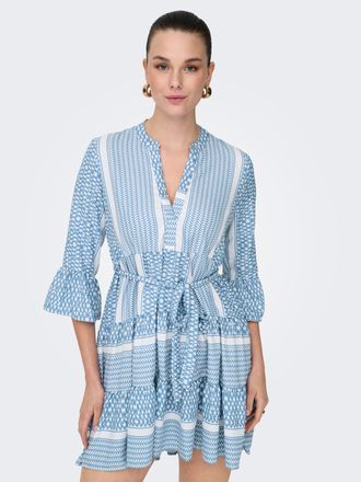 Only Tunikakleid ONLY ONLATHENA LIFE 3/4 SHORT DRESS WVN NOOS, Damen, Gr. S (36), N-Gr, blau (coronet blau aop:athena print), Web, Obermaterial: 100% Polye