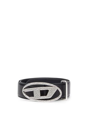 Diesel 4cm leather belt with hammered Oval D buckle - Belts - Unisex - Black