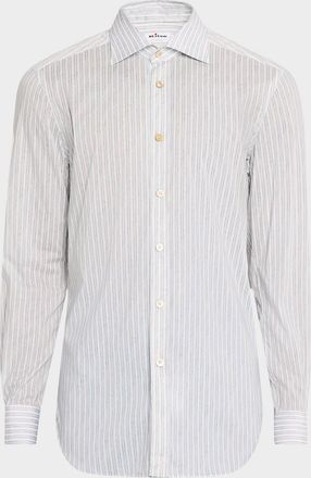 Kiton Mens Cotton Painted Stripe Sport Shirt