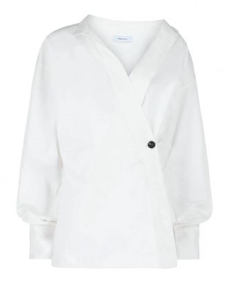 Ferragamo Womens Asymmetric Cotton Dress Shirt In White