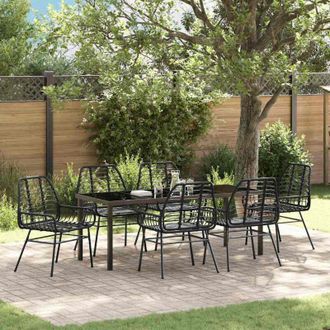 vidaXL Conjunto De Comedor De Jard&iacute;n 7 Pcs Negro Rat&aacute;n Sint&eacute;tico Vidaxl