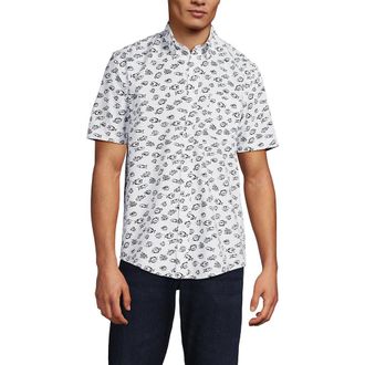 Lands End Short Sleeve Essential Lightweight Poplin in Radiant Navy Fish at Nordstrom, Size Xx-Large
