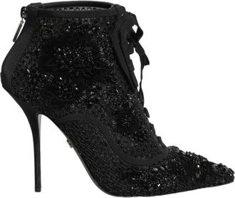 Dolce & Gabbana Ankellaarsjes van mesh met versiering - Dames - Laarzen met Hak - Zwart - 40 EU - Leer - Schoenen