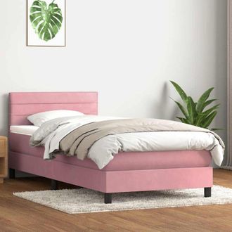 vidaXL Cama Box Spring Con Colch&oacute;n Terciopelo Rosa 90x210 Cm Vidaxl