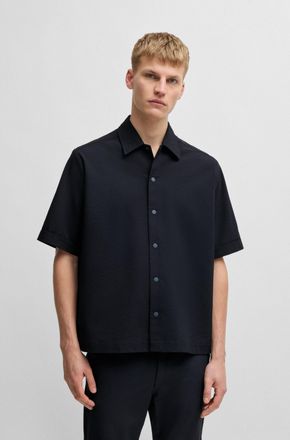 Boss Orange by Hugo Boss Kurzarmhemd BOSS ORANGE Lapoully, Herren, Gr. XXL, N-Gr, blau (dunkelblau404), Web, Obermaterial: 100% Elastomultiester, unifarben, relaxed fit h&uuml;ftla