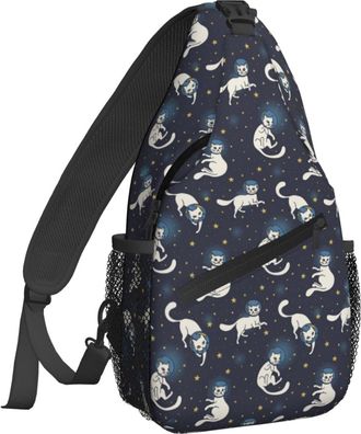 Generic Space Cat Stars Sling Bag With Zipper Chest Bag Anti Theft Fanny Pack For Women Outdoors Shopping