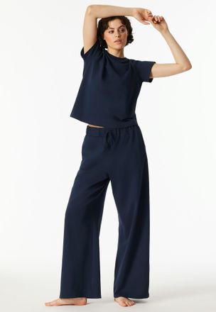 Schiesser Loungehose SCHIESSER Schiesser 150 Years, Damen, Gr. 36, N-Gr, blau (801, admiral), Single Jersey, Obermaterial: 100% Baumwolle, bequem lang, Hosen Lo