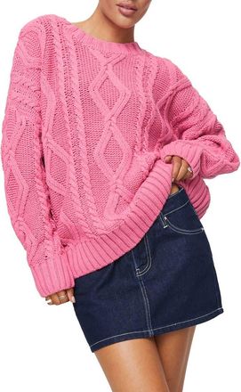 Princess Polly Anaya Cable Stitch Oversized Sweater in Pink at Nordstrom, Size X-Small