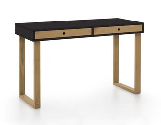 HOGAR 24 Escritorio de madera maciza natural, color negro y encerado