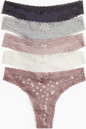 H&M 5er-Pack Brazil Slips aus Baumwolle und Spitze - Pink