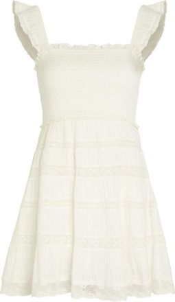 LoveShackFancy Loveshackfancy Colbera Lace-trim Cotton Mini Dress - White - S (UK8-10 / S)