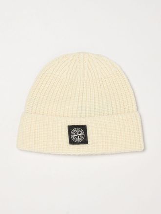 Stone Island Berretto beanie in lana a coste con patch logo Compass