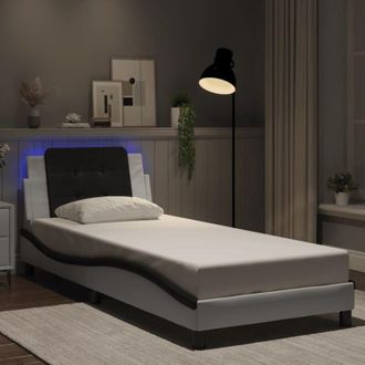 vidaXL Vidaxl - Estructura Cama Con Led Cuero Sint&eacute;tico Blanco Negro 80x200 Cm