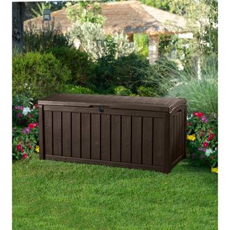 Dmora Cassapanca outdoor Sorel, Baule da giardino, Contenitore da esterno, Panchina contenitore da esterno, 128x65 h61 cm, Marrone - Dmora