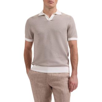Bugatchi Johnny Collar Stripe Sweater in Camel at Nordstrom, Size Xxx-Large