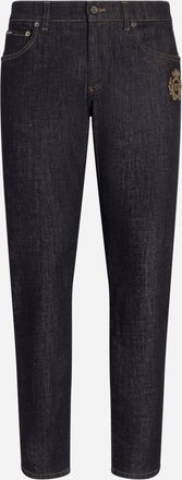 Dolce & Gabbana Slim-fit Stretch Cotton Jeans With Patch - Man Denim Multi-colored 48