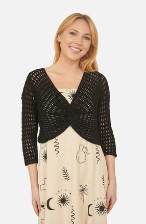 Yumi Crochet Cotton Twisted Bolero Cardigan in Black at Nordstrom, Size Medium