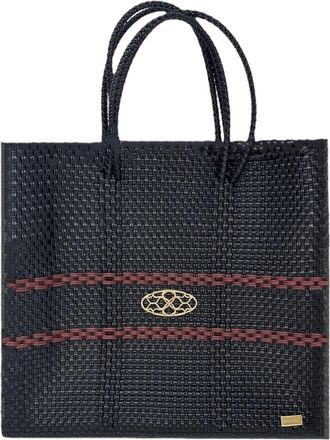 Lola's Bag Womens Medium Handmade Line Regular Strap Tote Bag In Black/burgundy