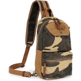 TSD Brand Mountain Leaf Rugged Trail Ready Sling Bag in Khaki Camo at Nordstrom