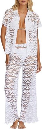 PQ Swim High Waist Sheer Lace Cover-Up Pants in Water Lily at Nordstrom, Size X-Small