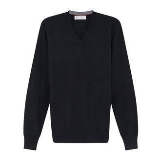Brunello Cucinelli Cashmere V-neck Jumper - male - Brunello Cucinelli - Cashmere Knitwear - Black - 3XL - Knitwear