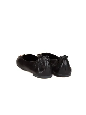 Tory Burch Gold-Logo Leather Ballet Flat - Black