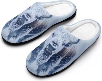 Generic Bison Snowstorm Cotton Womens Slip-on Slippers Winter Warm House Shoes with Rubber Sole for Home Office Hotel