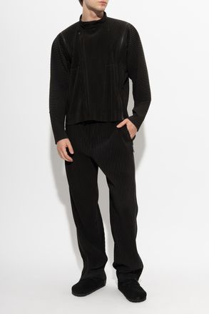 Homme Pliss&eacute; Issey Miyake Pleated Jacket With A Stand-up Collar, Mens, Black