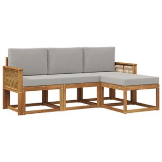 vidaXL Conjunto De Sof&aacute;s De Exterior 4 Pcs Natural Y Gris Claro Vidaxl