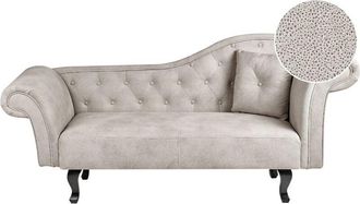 Beliani Beliani - Retro Right Hand Chaise Lounge Velvet Button Tuft with Cushion Taupe Lattes ii