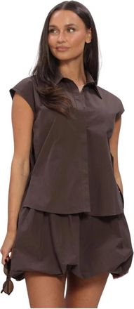 Ydence Blouse Sabrina - Dames - Overhemden - Bruin - M - Katoen - Overhemden