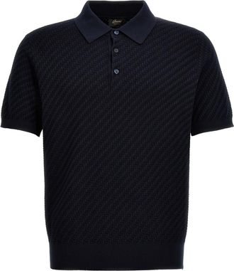 Brioni Blue Woven Knit Polo