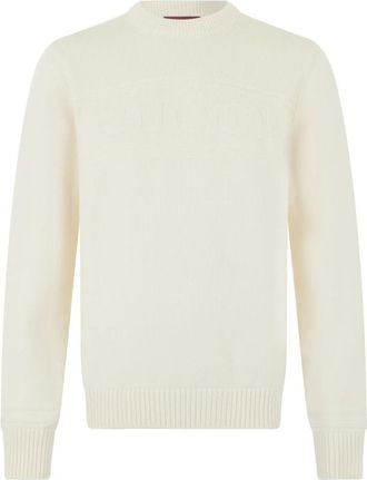 Gucci Gebreide trui van katoen en wol met intarsia - Heren - Ronde hals truien - Wit - M - Katoen - Truien & Vesten