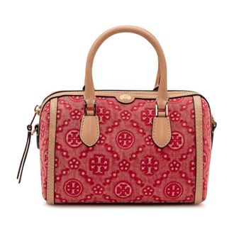 Tory Burch Tory Burch, Handbags, female, Red, Size: ONE SIZE T Monogram Denim Petite Barrel Bag