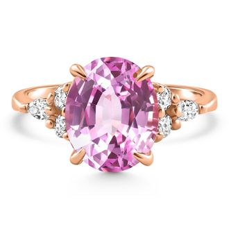 Pompeii3 5Ct TW Oval Pink Sapphire & Diamong Ring 14k Rose Gold Lab Grown Size: 7