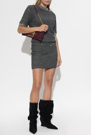 Balmain Skirt With Lurex Thread And Shimmering Sequins, Womens, Navy Blue