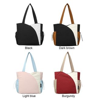 Generic Cymwer Simple Tote Bag Contrast Color Casual Crossbody Bag Nylon Satchel Bag (Black)