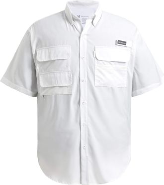 Bassdash UPF 50 Mens Fishing Dress Shirt Button Down Woven Short Sleeve Outdoor White