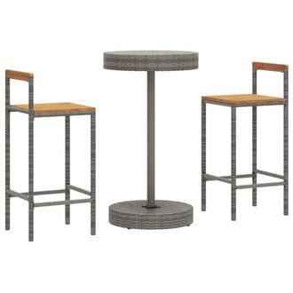 Berkfield Home Beautiful 3 Piece Garden Bar Set Grey Poly Rattan&Solid Wood Acacia