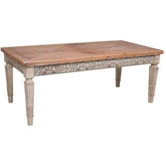 Wanderlust Deco Mesa Auxiliar De Madera Blanco Envejecido Y Natural 123x63x50h Cm
