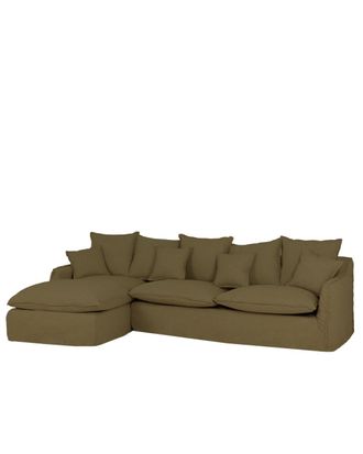 Deco Wood Sof&aacute; con chaise longue izquierdo desenfundable verde 3 plazas