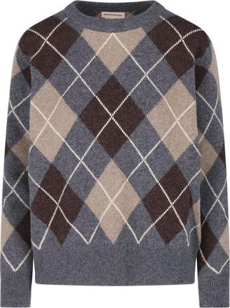 &Daughter Multicolor Argyle Pattern Knit Sweater with Classic Crew Neckline