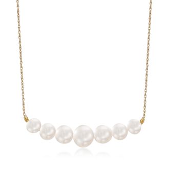 Ross-Simons 5-9mm Graduated Cultured Pearl Bar Necklace in 14kt Yellow Gold