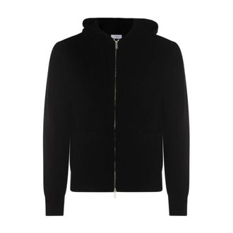 Lardini Hoodies & sweatvesten, Heren, Zwart, S, Wol, Geribbelde capuchontrui in zwart