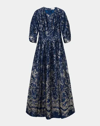 SIMKHAI Claravelle A-Line Metallic Jacquard Gown